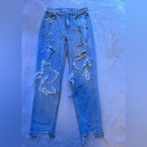 AE light wash ripped mom jeans